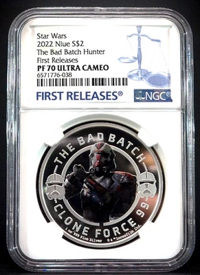 Nuevo 2022 $2 1 oz Star Wars The Bad Batch Hunter NGC PF70 UC Foto 1 de 3