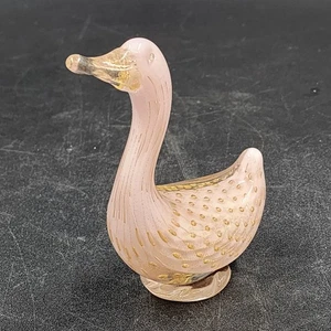 Murano Pink Art Glass Duck with Gold Bullicante Alfredo Barbini Italian 4.5" Vtg - Picture 1 of 14