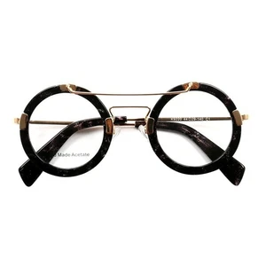 Plastic+Metal 44mm Round Eyeglasses Frames Eyewear Retro Glasses Spectacles - Foto 1 di 16