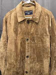 Vintage Dockers Men's Tan/Brown Genuine Leather Suede Full Button Jacket Large - Picture 1 of 16