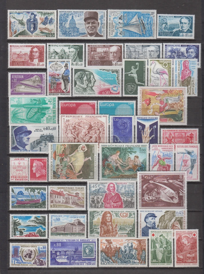 FRANCE 1970 COMPLETE YEAR SET - STAMPS MINT MNH - 42 STAMPS - SEE PICTURE - Image 1 of 1