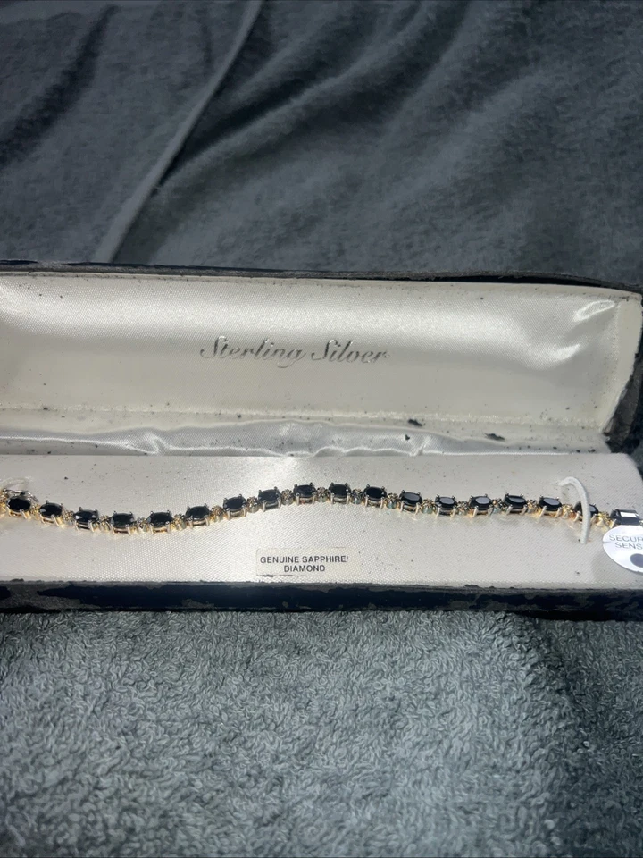 Brazalete tenis oro sobre plata piedras preciosas diamante en caja Foto 1 de 4