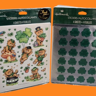 Hallmark 1995 St. Patricks Leprechaun Bears Lucky Shamrock Vintage Foil Stickers - Image 1 of 4