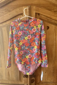 NEW Cat & Jack Girls Medium 8 Plus Long Sleeve Rash Guard Swimsuit Floral NWT  - Picture 1 of 8