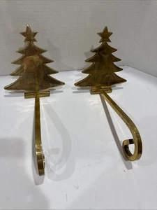 Vintage Paar massive Messing Weihnachtsbaum Strumpf Halter Langarm Kaminsims goldfarben - Bild 1 von 18