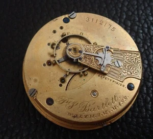 Antiguo patrimonio Waltham años 18 P.S. Movimiento Reloj Bolsillo Bartlett Modelo 1883 - 1887 - Imagen 1 de 3