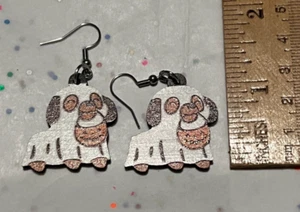 🎃 Laser Cut Pumpkin Dog Halloween Costume Earrings 🐶 Fall Wood Jewelry Spooky - Picture 1 of 7
