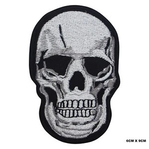 Grey Skull Face Biker Embroidered Patch Iron On/Sew On Patch Batch For Clothes - Picture 1 of 1