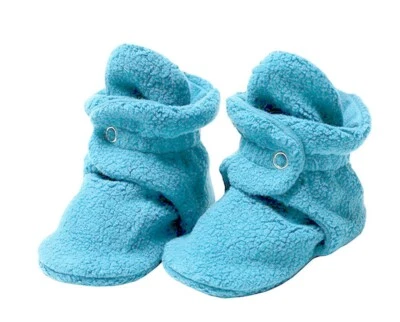 New Boys Blue Baby Booties. Organic Cotton Fleece.  Adjustable - Image 1 of 2