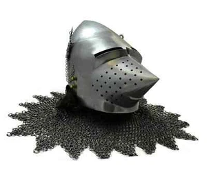 Medieval Hounskull Collection Bascinet Visor Helmet With Chainmail 16 Gauge - Picture 1 of 5