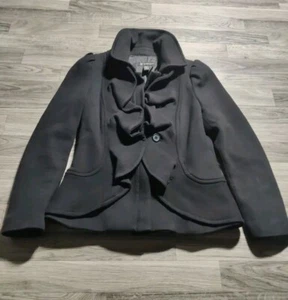 International Concepts Black Cotton Jacket Ruffled Trim Women's Size Small - Picture 1 of 9