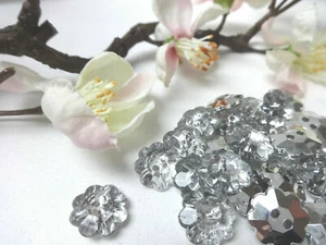 10x Blumen Knopf 12mm silber transparent Kinderknöpfe Babyknöpfe Kinder Blume - Picture 1 of 3