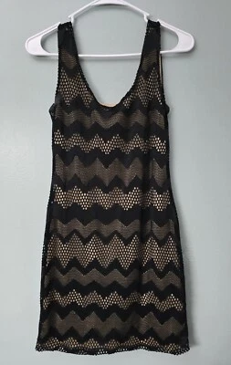 Soprano Vintage Black And Beige Bodycon Zig Zag Womens Dress Size S - Image 1 of 4