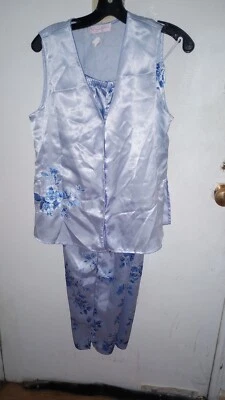 Conjunto de pijama túnica vintage Oscar de la Renta etiqueta rosa satinado para mujer talla M/L azul Foto 1 de 4