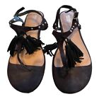 Mossimo Women’s Black Fringe Tassel Studded Suede Strappy Sandals - Size 10