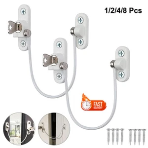 1/8x Window Door Restrictor Child Baby Safety Security Lock Cable Catch Wire Key - Picture 1 of 12