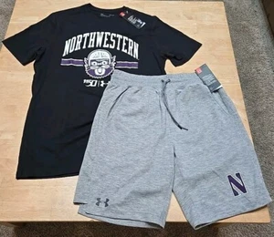 Under Armour Northwestern Wildcats Black 150th Anniv. T-Shirt und graue Shorts Medium - Bild 1 von 6