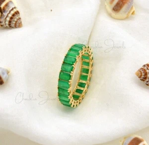 Natural 4.94 Ct Zambian Emerald Gemstone Eternity Ring 14K Solid Gold Band Ring - Picture 1 of 25