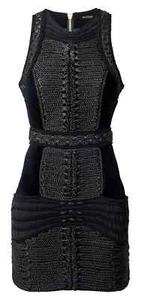 Mini vestido de fiesta ceñido al cuerpo de terciopelo cuerda negro BALMAIN X H&M UK 8 EU 34 US 4 S RARO - Imagen 1 de 24