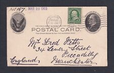 USA 1903 1C UPRATED 1C PS CARD ALLEGHANY PENNSYLVANIA TO MANCHESTER UK