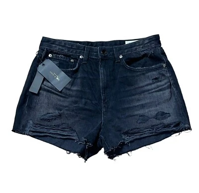 Nuevo con etiquetas Pantalones Cortos de Jean Rag & Bone Negros Denim Maya Tiro Alto Hechos en EE. UU. Talla 29 Foto 1 de 4