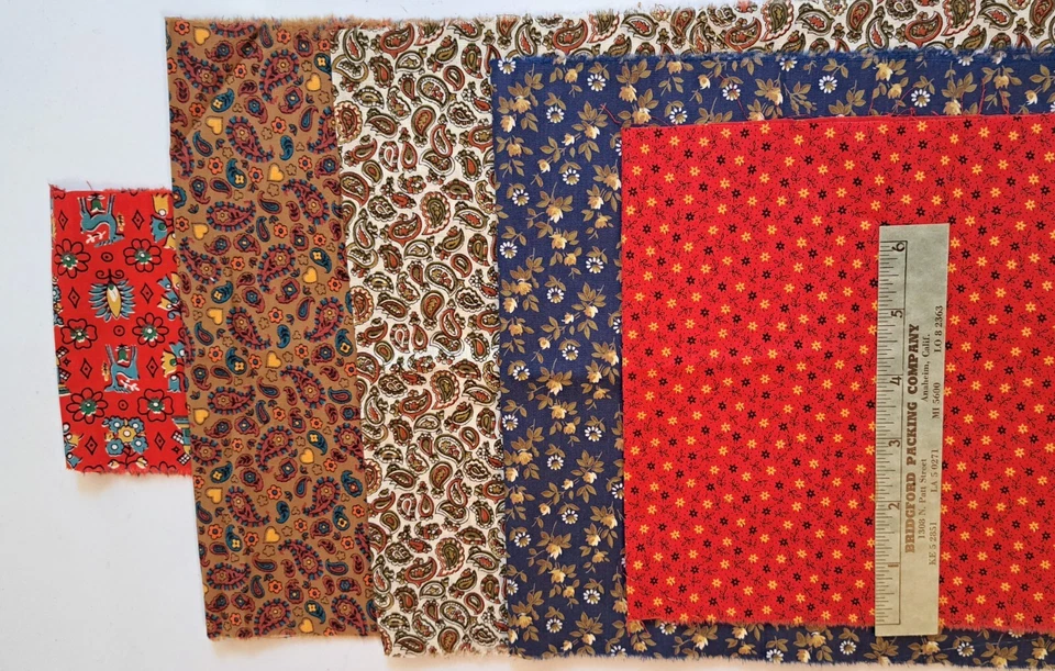 Lot of five pieces of vintage cotton broadcloth fabric for quilting/doll clothes - Image 1 of 1