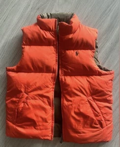 Polo Ralph Lauren Boys Size 6 Reversible Zip Puffer Down Vest Olive Green/Orange - Picture 1 of 7