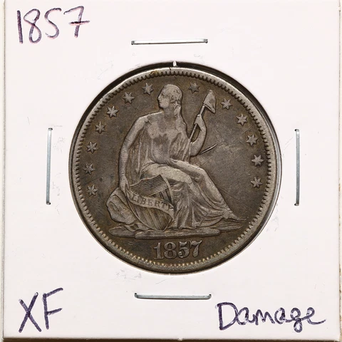 1857 50C Seated Liberty Half Dollar with XF Detail Damage #BH00140 Cover