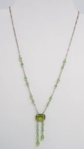 VINTAGE VICTORIAN REVIVAL NECKLACE GREEN GLASS BEADS CENTER DROP - Picture 1 of 4