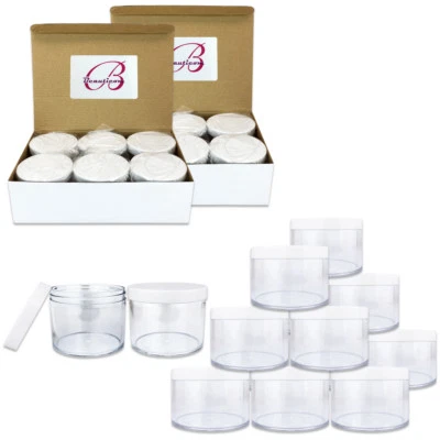 12pcs 4oz/120g/120ml High Quality Acrylic Leak Proof Container Jars w/White Lids - Image 1 of 4