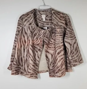NWT Chico's Varigated Brown Zebra Print Lace Cardigan Blazer Jacket Size 1/Med - Picture 1 of 5