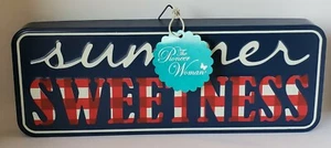 PIONEER WOMAN "SUMMER SWEETNESS" - RED WHITE BLUE METAL WALL DECOR SIGN, 15x5 - Picture 1 of 2