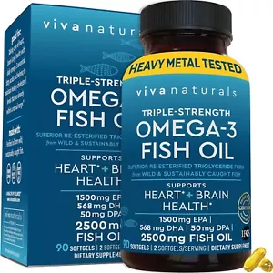Viva Naturals Triple Fuerza Omega 3 Suplemento de Aceite de Pescado - 2500 mg - 90 Cápsulas Blandas - Imagen 1 de 5