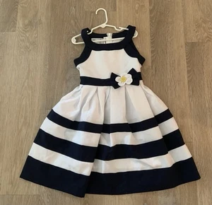 Bonnie Jean Girl's Size 8 Navy & White Pleated Striped Special Occasion Dress - Picture 1 of 10