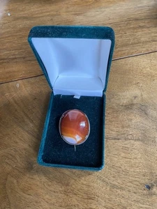 Boxed Vintage Oval Amber Brooch 3.5 x 4 cms - Picture 1 of 5