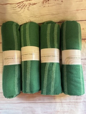 Chenille Throw Blanket 50”x 60” with Fringed Edges - Green- LOT Of 4 - NEW - Image 1 of 4