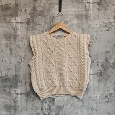Pendleton Cream Wool Aran Cable Knit Sweater Vest Small Vintage USA Made - Image 1 of 4