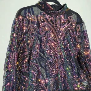 Body de lentejuelas para mujer 1x talla grande malla negra multicolor manga larga cuello falso - Imagen 1 de 9