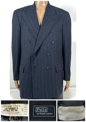 Винтажный Polo Ralph Lauren мужской костюм куртка Blazer 44L серый двубортный шерсти - Изображение 1 из 4