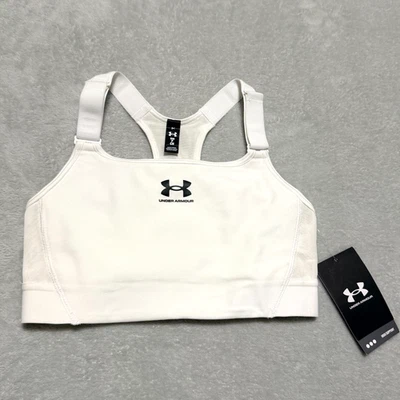 New Under Armour Womens Sz SMALL HeatGear Armour High Sports Bra White Racerback - Image 1 of 4