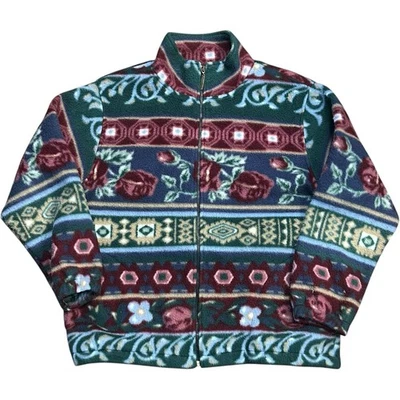 Vintage 90s Alfred Dunner Floral Fleece Jacket Zip Up Retro Pattern Medium - Image 1 of 4