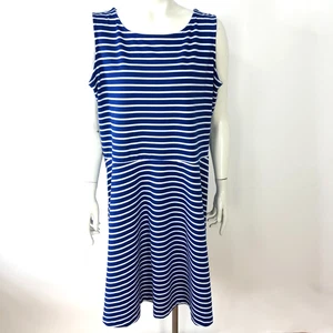Talbots Plus 1X A-Line Midi Knee Length Sleeveless Dress Stripe Royal Blue MINT - Picture 1 of 15