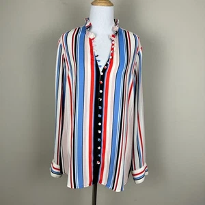 Camisa Express Portofino Slim Mujer L Rayas Cuello Volantes Multicolor Manga Larga - Imagen 1 de 13
