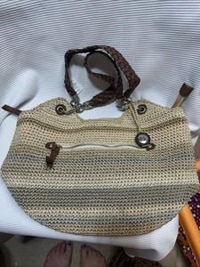 The Sak Indio Crochet Braided Handle Shoreline Striped Shoulder Bag Cute Boho - Picture 1 of 5