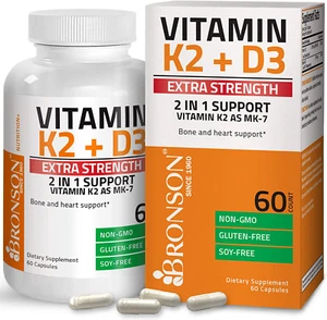Vitamina K2 (MK7) con D3 Suplemento EXTRA FUERTE para Salud de Huesos y Corazon - Picture 1 of 12