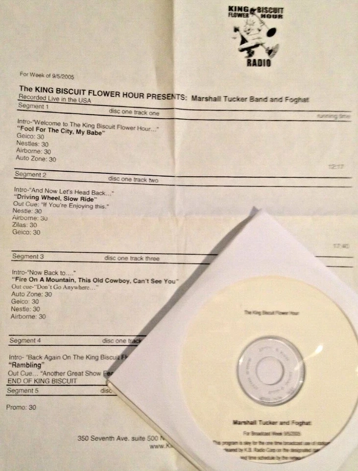 RADIO SHOW: KING BISCUIT HOUR 9/5/05 MARSHALL TUCKER & FOGHAT LIVE IN CONCERT Foto 1 de 1