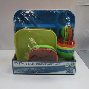 24-Piece Kids Dinnerware Set Multi-color New - Picture 1 of 3