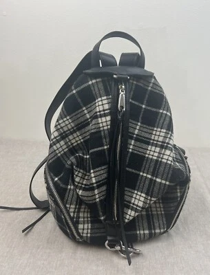 Mochila Rebecca Minkoff Julian negra/blanca a cuadros lana/cuero Academia Grunge Foto 1 de 4