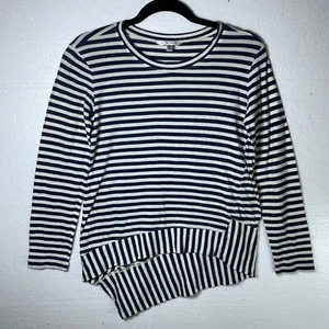 CAbi Women's Size XS Bengal Striped Asymmetrical Hem Top Style 256 White Navy - Picture 1 of 9