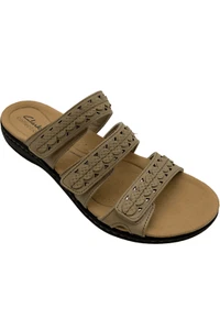 Clarks Collection Leather Slide Sandals Laurieann Cove Sand - Picture 1 of 3